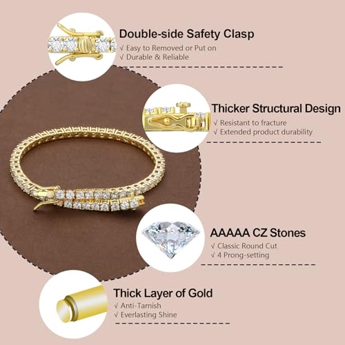 KRKC Tennis Bracelet for Women 14K White Gold Plated, AAAAA+ Classic Cubic Zirconia Bracelet with 2mm-5mm Width, Durable Gold Bracelets Jewelry Christmas Gift, Size 6.5-8 Inches Hypoallergenic - color: 4mm, Sliver, size: 7.5 inches