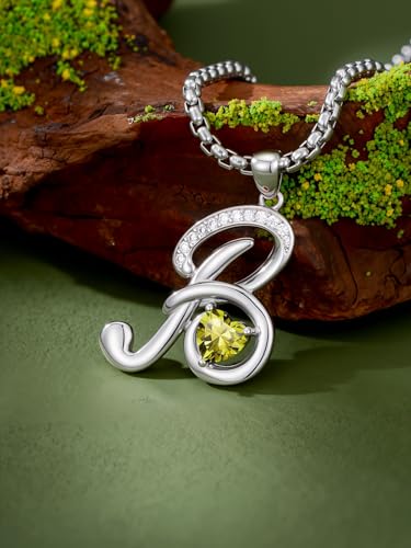 A to Z Initial Birthstone Pendant Necklaces Name Jewelry for Women | 18K White Gold Plated Personalized Alphabet Jewelry Anniversary Christmas Birthday Gifts for Wife Her Daughter Girlfriend - color: B Initial-08-Aug