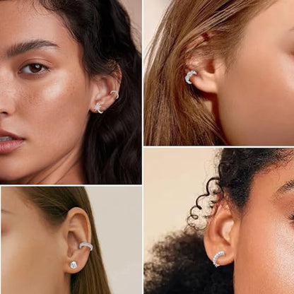 9Pcs Ear Cuff 14K Gold Plated Cuff Earrings Gold Ear Cuffs Non Pierced | Fake Conch Cartilage Earrings Ear-Clips Minimalist Non Piercing Delicate Clip-on Ear Cuffs Stackable Set - style: A-9pcs-Silver