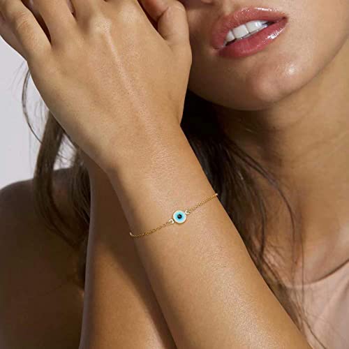 Fesciory Evil Eye Bracelet for Women, Gold Plated Adjustable Chain Jewelry | Blue Evil Eye Charm Bracelet, Lucky Amulet Symbolism, Dainty Adjustable Chain, Daily wear, Jewelry gifts - color: Gold-6
