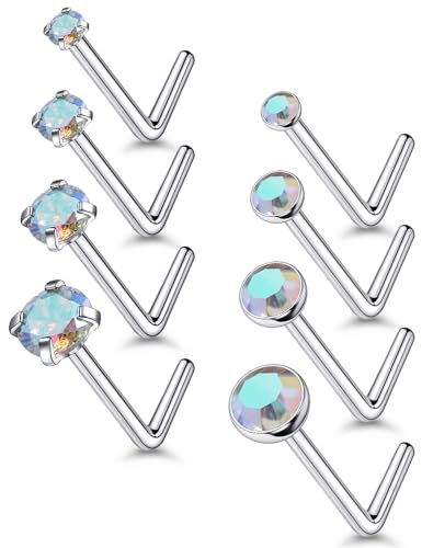 18G 20G 22G Titanium Stainless Surgical Steel Nose Rings Studs for Women L Shaped Nose Studs Screw Nose Ring Piercing Jewelry for Women Men Diamond CZ 1.5mm 2mm 2.5mm 3mm Silver Black Gold - style: 18g/AB CZ/L-shaped/Titanium