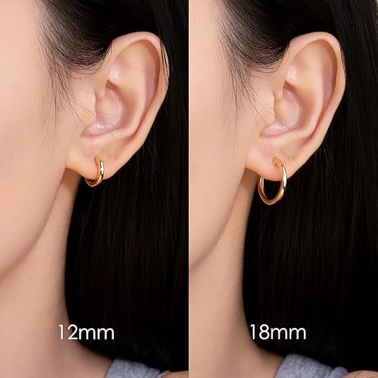 14K Gold Huggie Hoop Earrings for Women - Small Minimalist Earrings - size: 14mm