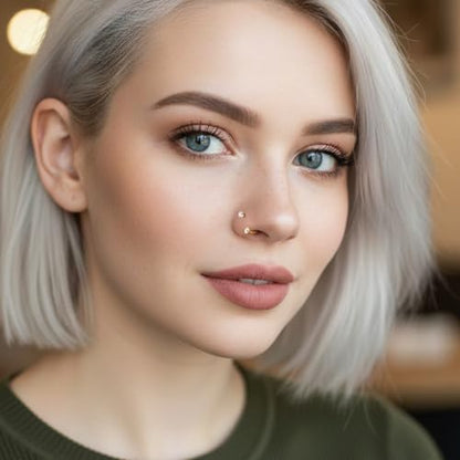 G23 Titanium Horseshoe Nose Ring 20G, 2 Pcs Double Gem Nose Ring for Women, 6mm 7mm 8mm Hypoallergenic Horseshoe Nose Rings Helix Tragus Earring Hoops Labret Lip Piercing Jewelry Small Septum Rings - color: 20G-8mm-2Pcs-Gold-White CZ