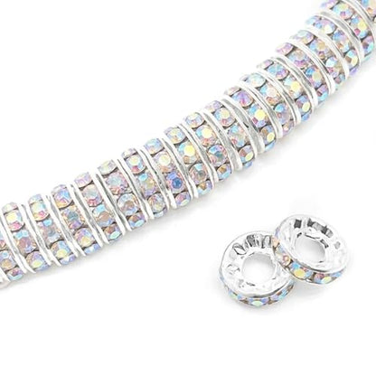 100pcs Large Hole Rhinestone Spacer Beads 10mm Silver Plated Czech Crystal Rhinestone for DIY Jewelry Making Charms Bracelet (AB Crystal) - color: AB Crystal