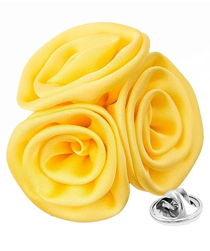 Premium Trio Cluster Flower Lapel Pin - Formal Boutonniere for Men, Flower Brooch Pin - color: Yellow