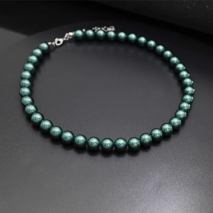 Long Simulated 10mm AAA Pearl Strand Necklace for Women Multicolor Pearl Choker Necklace 1920s Pearl Statement Necklace Costume Jewelry - color: 10mm Emerald
