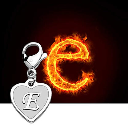 FAADBUK Initial Letter A-Z Alphabet Heart Charms for Jewelry Bracelet Keychain Necklace Initial Stainless steel Clasp Clip on Charm - color: intial E