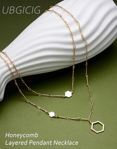 UBGICIG Honeycomb Layered Necklaces for Women Stackable, Dainty Layering Pendant Necklace Non Tarnish, Trendy 16K Plated Silver Gold Necklace Stack Chain Women's Fashion Jewelry - color: Layered Honeycomb-16K Gold Plated