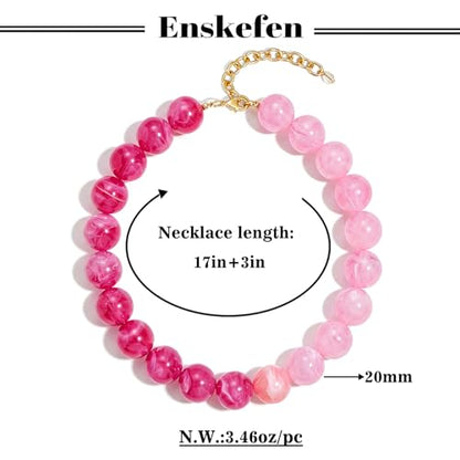 Chunky Beaded Necklaces for Women Statement Necklace | Bold Chunky Choker, Large Resin Beads, Adjustable Necklace, Boho Trendy Summer Beach Holiday Jewelry - color: Pink-02