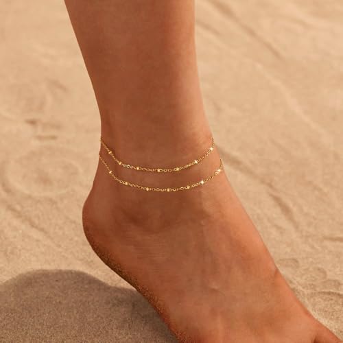 Nanafast Ankle Bracelets for Women, 14k Gold Plated Ankle Bracelet for Women, Cute Dainty Anklets, Adjustable Beach Jewelry - color: Gold