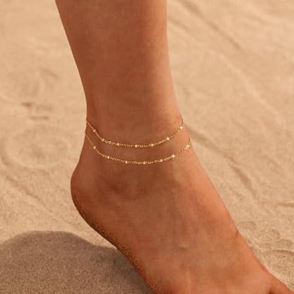 Nanafast Ankle Bracelets for Women, 14k Gold Plated Ankle Bracelet for Women, Cute Dainty Anklets, Adjustable Beach Jewelry - color: Gold