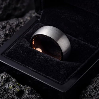 Tungsten Wedding Band Ring 10mm 8mm 6mm 4mm for Men Women 18k Rose Gold Plated Dome Black Grey Brushed Polished - color: 8 Rose Gold Black Grey Tungsten