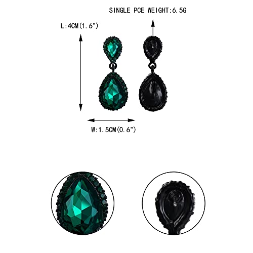 EVER FAITH Women's Austrian Crystal Wedding Tear Drop Dangle Earrings | Bridal Prom Jewelry for Bride Bridesmaid - color: Green Black-Tone