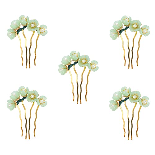 Beaupretty Jade Hairpin Set 5 Pieces Lotus Tassel Decorative Hair Pins for Women Girls Party Daily Use 3.14X2.48X2.95In Classic Retro Style - color: Green, size: 1 Count (Pack of 5)
