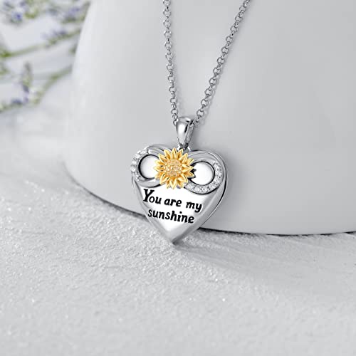 SOULMEET 10K 14K 18K Solid White Gold/Silver Minimalist Style/Infinity Sunflower Heart/Oval Locket Necklace That Holds 1 or 2 Pictures Personalized Photo Locket Necklace Letters Engraving - style: D-Infinity sunflower locket+photo