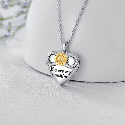 SOULMEET 10K 14K 18K Solid White Gold/Silver Minimalist Style/Infinity Sunflower Heart/Oval Locket Necklace That Holds 1 or 2 Pictures Personalized Photo Locket Necklace Letters Engraving - style: D-Infinity sunflower locket+photo