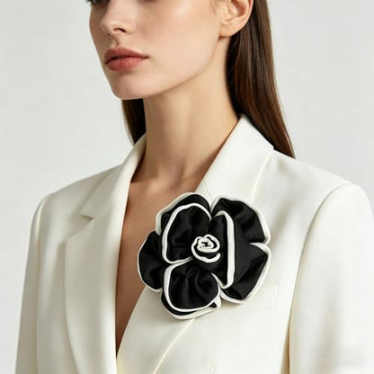 Camellia Flower Brooch Pin for Women Black Flower Brooches Large Fabric Flowers Brooch for Women Dress Accessorie - color: Black flower brooch