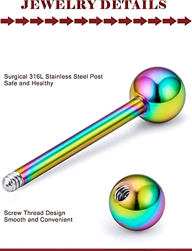 Prjndjw Jewelry, 5/8in(16mm) L, 14G Tongue Piercing Barbells Multicolor Surgical Stainless Steel Long Nipple Piercing Barbells Body Jewelry for Women - color: Rainbow