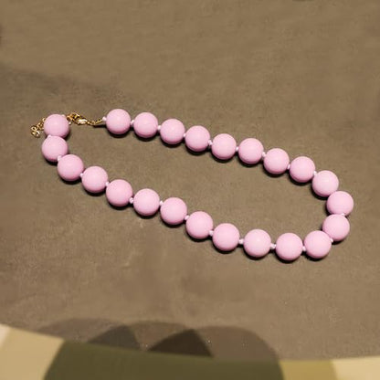 JNF Chunky Beaded Necklaces Women Large Big Ball Bead Choker Necklace Bold Statement Beads jewelry Gift - color: pink bead choker