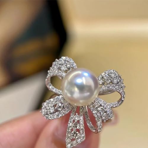 Elegant Bow Knot Pearl Rings for Women Rhinestone Cz Crystal Butterfly Tie Stacking Promise Bow Knot Pearl Rings Adjustable Open Promise Engagement Rings Anniversary Wedding Band Jewelry s