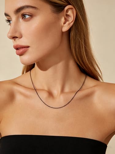FOCALOOK Womens Chain Necklace, 1/1.4/2mm Thin Cable Link Necklace Chain | Hypoallergenic 316L Stainless Steel, Non Tarnish, Sturdy Chain for Pendants, 14K Gold Plated/Silver/Rose Gold/Black, 14-30" - color: 1mm Black, size: 14 Inch