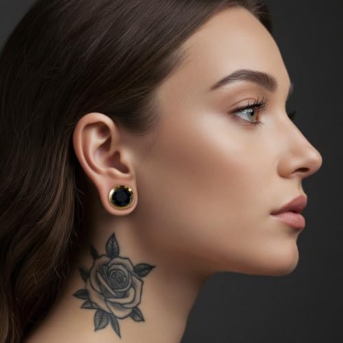 COOEAR Ear Gauges Plugs Stainless Steel/Black/Gold Crystal Ear Plugs Screw Back Tunnel Expander Stretcher Piercing Jewelry. - color: S8768J, size: 12mm
