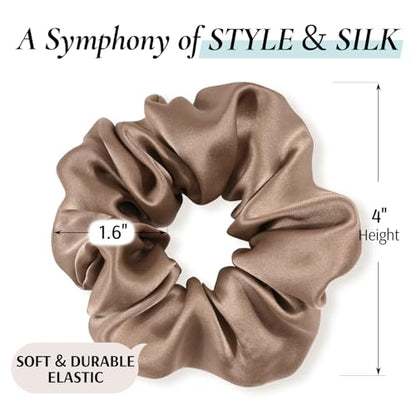 Zenssia Silk Scrunchies for Hair, Mulberry Silk Hair Ties for Women and Girls, No Damage Elastic Ponytail Holders（Coffee, 3 Pack） - color: Coffee*3