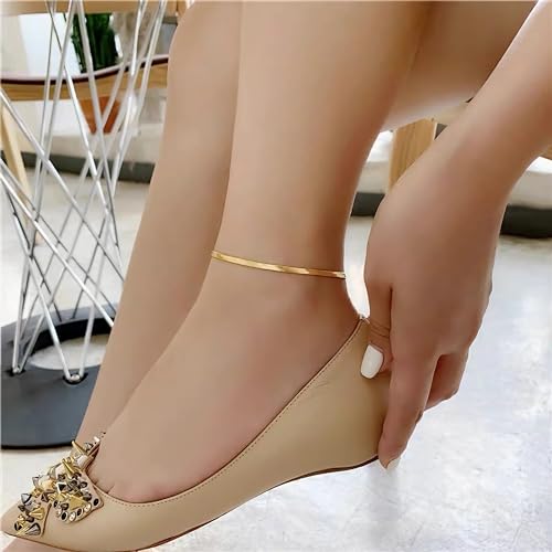 Gold Anklets Bracelets for Women,925 Sterling Silver Waterproof Dainty Heart Anklet Snake Chain Link 14K Gold Plated Non Tarnish Ankle Chain Summer Beach Foot Jewelry Graduation Wedding Gifts - color: Gold