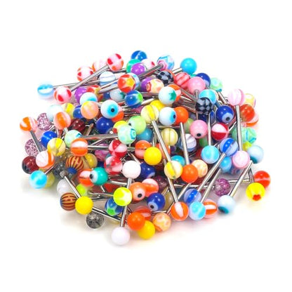 14G 100Pcs Colorful Ball Surgical Steel and Bioflex Flexible Acrylic Nipple Tongue Rings Piercing Jewelry 14 Gauge Straight Barbell Tongue Nipple Ring Piercing Jewelry Retainer For Women Men - size: 14G-16MM Surgical Steel Bar