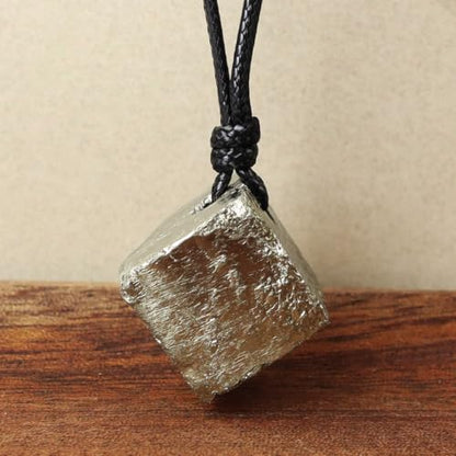 FANASY Natural Raw Crystal Necklace for Women Irregular Stone Necklaces Spiritual Gemstone Pendant with Adjustable Rope - color: Pyrite