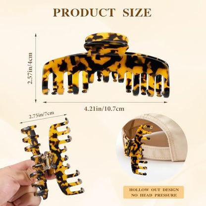 2 Pcs Large Hat Claw Clips for Women, Double Row Teeth Hair Claw Clips | Acetate Tortoise Shell Trucker Hat Hair Clips for Baseball Cap, Fit for Thin Thick Hair Hat Hairstyles,Gifts Hair Accessories