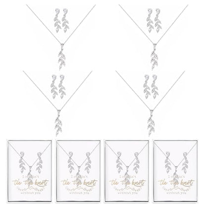DHQH Bridesmaid Necklace Earrings Set Gifts I Couldn't Say I DO Without You Cubic Zirconia Leaf Pendant Necklace Bridesmaid Proposal Gift Set of 4 6 - color: white-leaf-4set