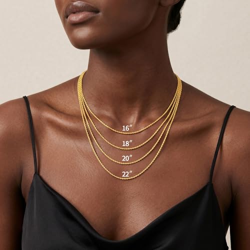 S925 Sterling Silver Chain for Women, 2mm Sterling Silver Rope Chain Necklace Thick Sturdy Colourfast Necklaces Jewelry for Women 16/18/20/22 Inch - color: Gold