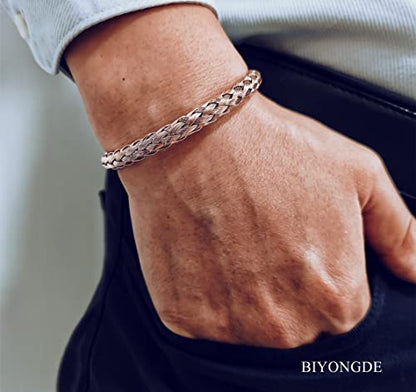 Stainless Steel Braided Cable Cuff Bangle Bracelet, Adjustable, Mens Womens, Minimalist - color: Rose Gold