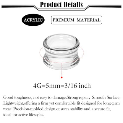 6G-50mm Hollow Acrylic Ear Plugs Tunnels for Women Men Double Flared Saddle Ears Gauge Plug Stretcher Expander Piercing Body Jewelry Black White Clear 1 Pairs - color: Clear Tone, size: 4 Gauge(5mm) = 3/16 inch