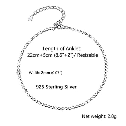 PROSILVER 925 Sterling Silver Ankle Bracelets For Women, Stylish Chain Anklets, Summer Beach Jewelry, 8.6-10.6 Inch Adjustable, Come with Box - style: 06 Beaded Anklet-2mm