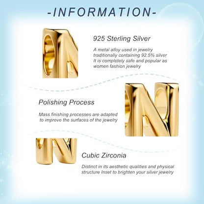 Gold Letter Charms A-Z for Bracelets 925 Sterling Silver Alphabet Initial Charms Beads Jewelry Gifts for Women - color: N
