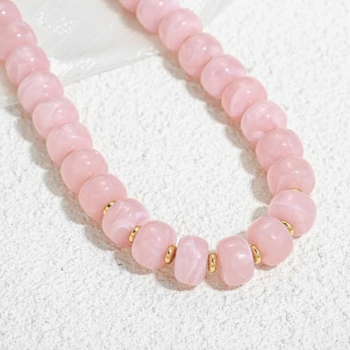 Chunky Beaded Necklace for Women Trendy Multicolor Resin Beads Choker Necklaces Boho Summer Statement Necklace Chunky Heart Jewelry - color: Bead necklace-pink
