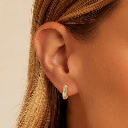 Gold Hoop Earrings for Womens Twisted Huggie Hoops Earrings 14K Gold Plated Twisted Rope Round Hoop Earrings for Women Lightweight - style: Rope Earring
