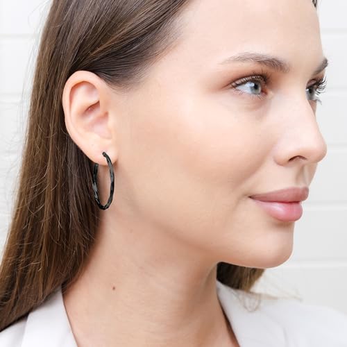 Hoops & Loops 925 Sterling Silver Twisted Hoop Earrings for Women - Hypoallergenic 14K Gold, Rose Gold, Black Flash Plated 2mm Thin Twist Design Round Click-Top Hoops, 15/20/25/30/35/40/50/60mm - color: 35mm (1.38 inch)