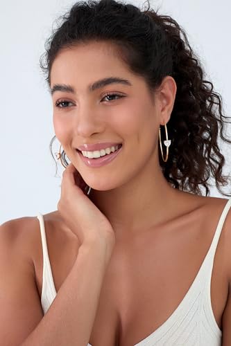 Large Gold Hoop Earrings for Women 14k Gold Plated with 925 Sterling Silver Post Big Open Hoops Earrings Trendy Cubic Zirconia Heart Hoop Earrings Jewelry Gifts for Women - color: gold 50mm