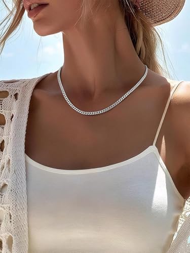 FindChic Cuban Link Chain Necklace for Women Men, Silver/Gold Plated Stainless Steel Solid Miami Curb Chain Hip Hop Punk Statement Jewelry, 5/12/14mm Width, 16/18/20 Inch Length, with Gift Box - color: 01. 5mm-Silver, size: 20inches