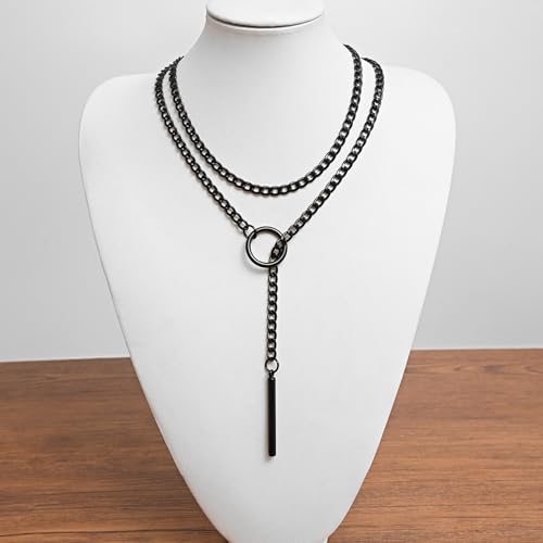 sroyte Slip Chain Necklaces for Women,Stainless Steel O-Ring Adjustable Lariat Y-Necklace,Punk Gothic Cuban Collar Choker Necklace for women - size: 36.5"