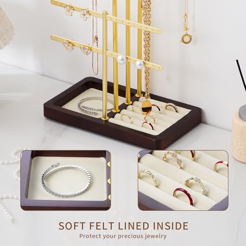 modern T-shaped jewelry rack, jewelry tower, gold metal, square ceramic base decoration display tower, necklace, bracelet, ring storage rack (4-layer wooden pallet black) - style: 4-layer wooden pallet black