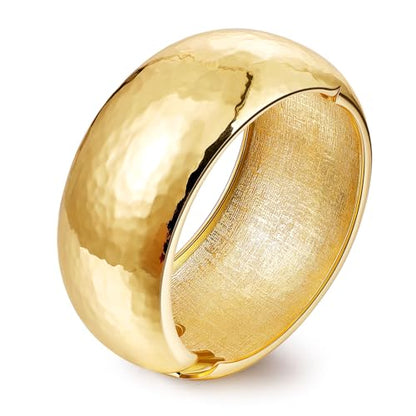 NICEIGHT 18K Gold Plated Chunky Bangle Bracelets for Women Gold Wide Cuff Bangle Bracelet Hammered Minimalist Thick Gold Wrist Wrap Bracelets - color: Gold Thick Hammered Bracelet