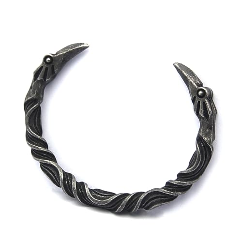 Raven Torc Bracelet for Men Norse Viking Raven Bangle Adjustable Stainless Steel Twisted Viking Jewelry - color: Black
