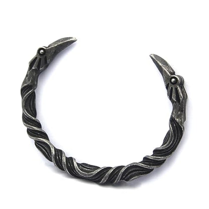 Raven Torc Bracelet for Men Norse Viking Raven Bangle Adjustable Stainless Steel Twisted Viking Jewelry - color: Black