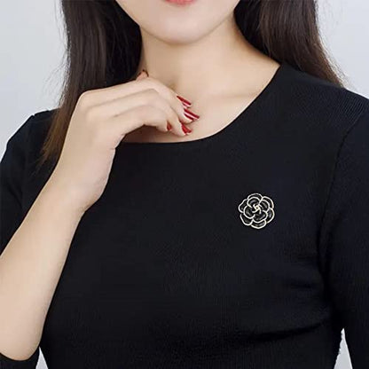 Women Camellia Flower Pearl Enamel Brooch Pins for Ladies Jewelry Fashion - color: C