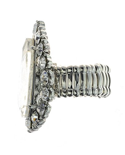 NYFASHION101 Radiant Teardrop Stone Adjustable Cocktail Statement Ring - color: Clear/Silver-Tone