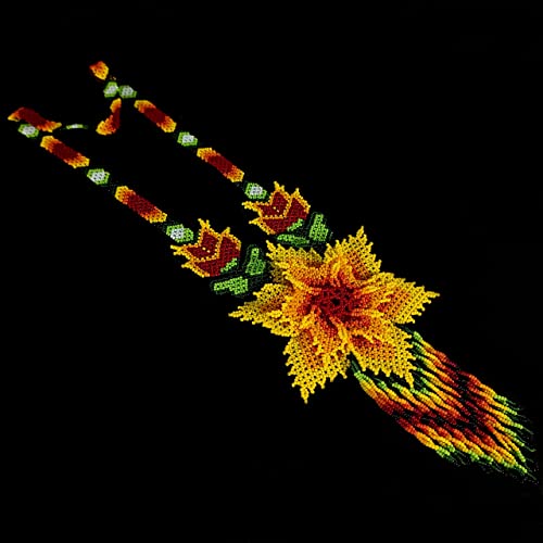 Weavish Long Beaded Necklace – Boho Native Handmade Seed Bead Tassel Necklace, Bohemian Large Statement Beaded Necklace for Women (craftscorner-va1)